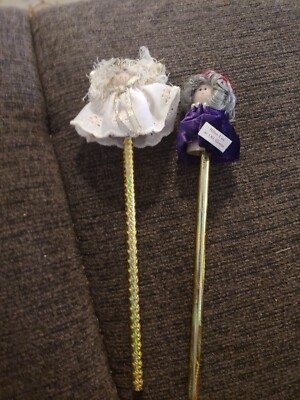 Pencil Top Angel And Red Hat Lady figures Dowel Dolls When I'm Old Wear Purple