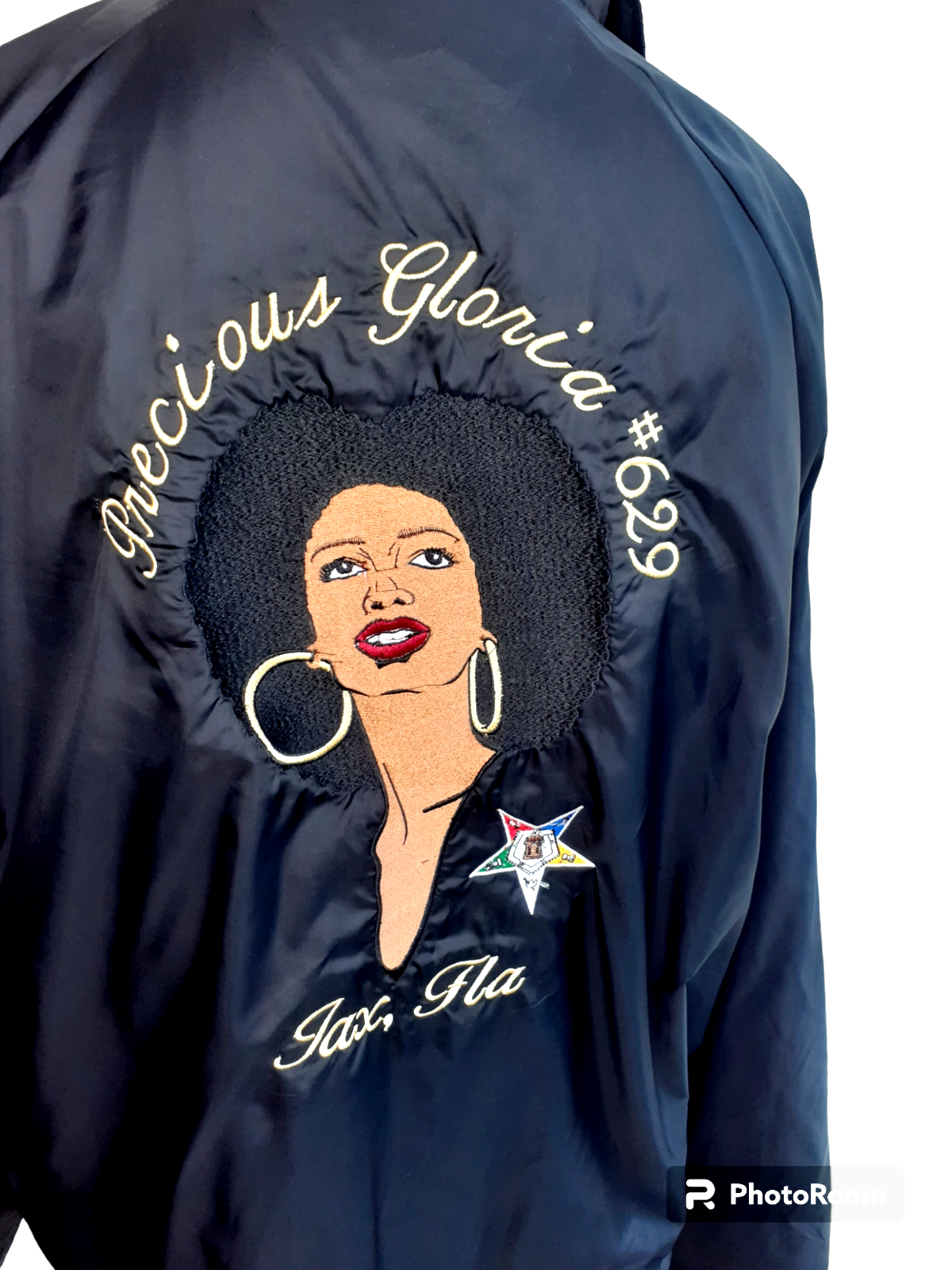 Vtg OES order the Eastern Star Jacket 2XL Embroidered Lady with Afro & Earrings