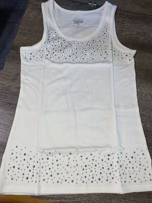 Rare Justice Girls Sz 14 Studded Sparkling Soft Cotton White Tank Top Nwot