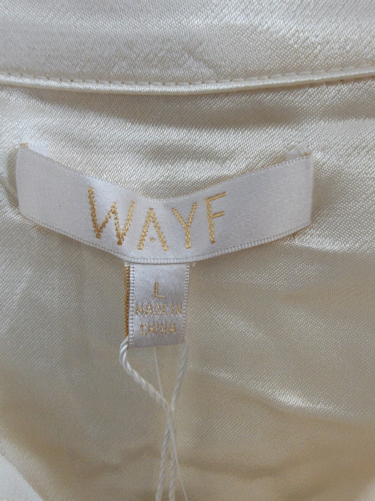 WAYF Fynn Satin Button Front Blouse Women's L Cream Patch Pocket Long Sleeve - Picture 12 of 19