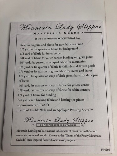 Petals Of My Heart Mountain Lady Slipper Art Quilt Pattern Block Four