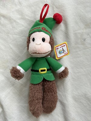Gund Universal Studios Curious George Plush 6'' Christmas Elf Ornament