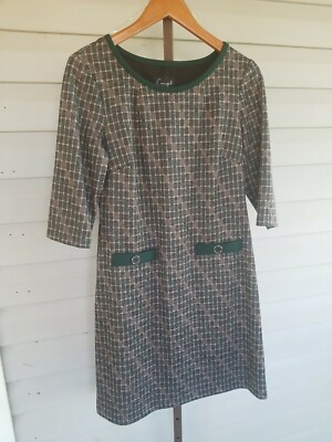 CONNECTED Plaid Greens Sheath Dress Front Faux Pockets Size 8 NWOT