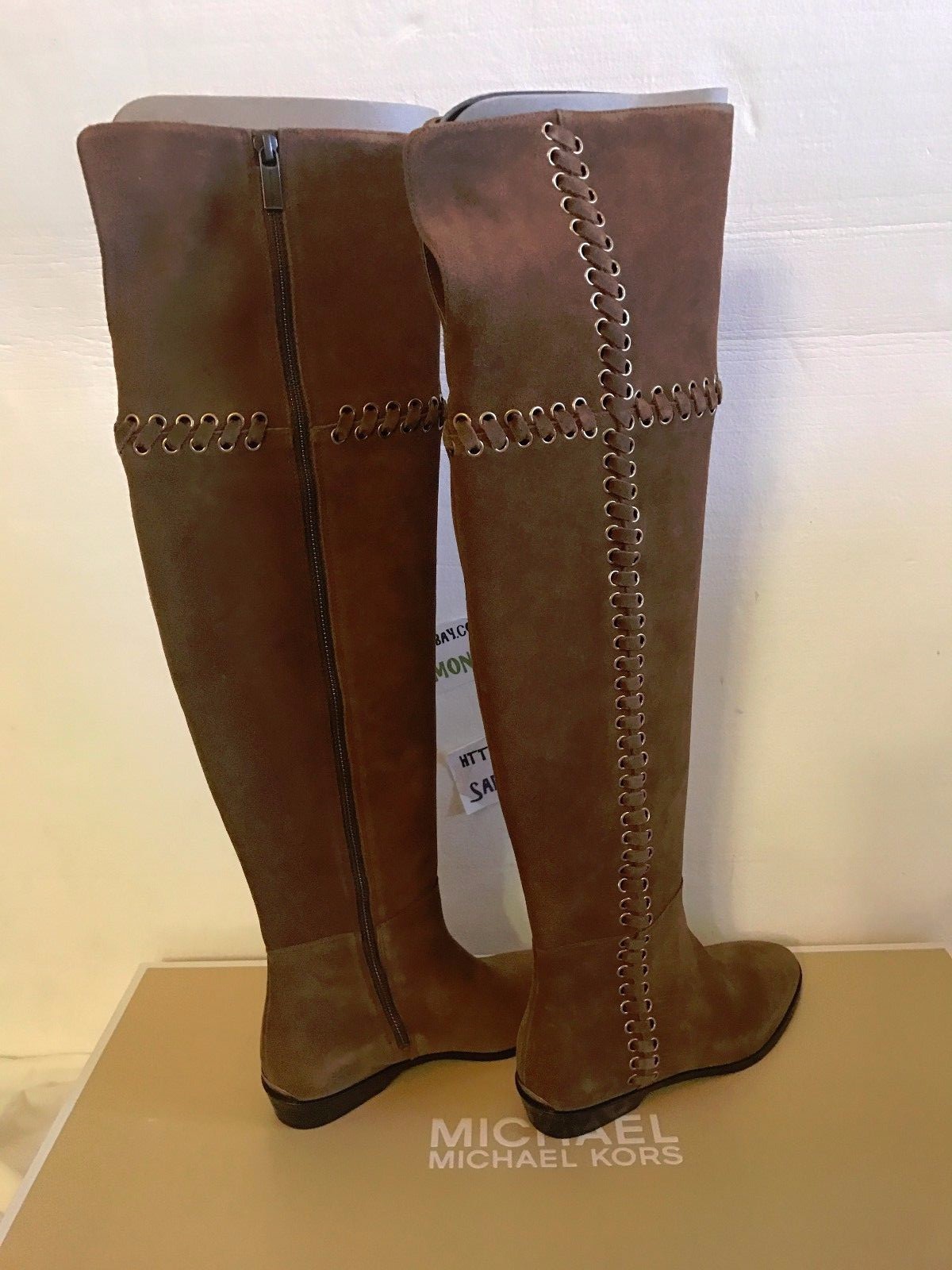 Pre-owned Michael Kors Michael  Malin Over The Knee Boots Dark Caramel Suede 5.5m $395.00 In Brown