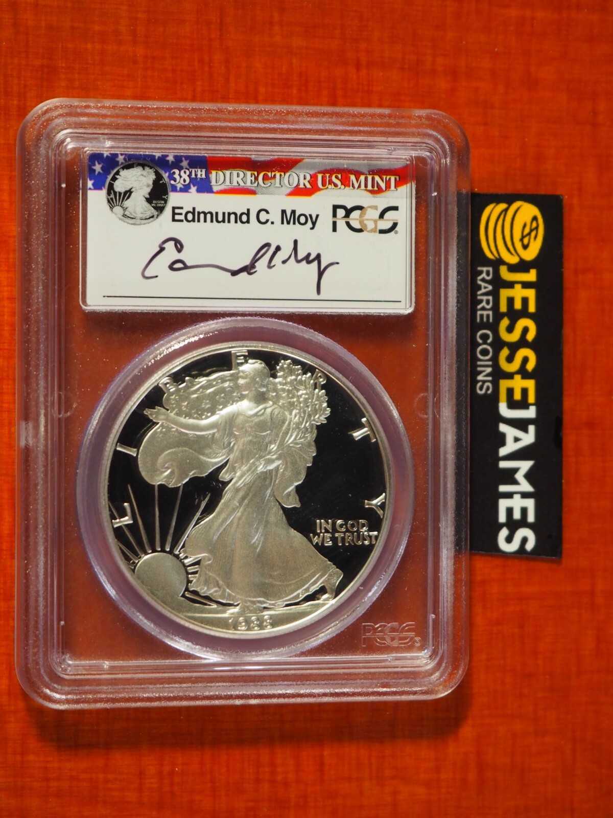 1988 S PROOF SILVER EAGLE PCGS PR69 DCAM EDMUND MOY HAND