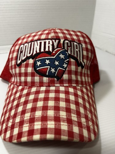 Rebel Country Girl Women’s Ball Cap Red Check Adjustable Cotton Trucker Mesh