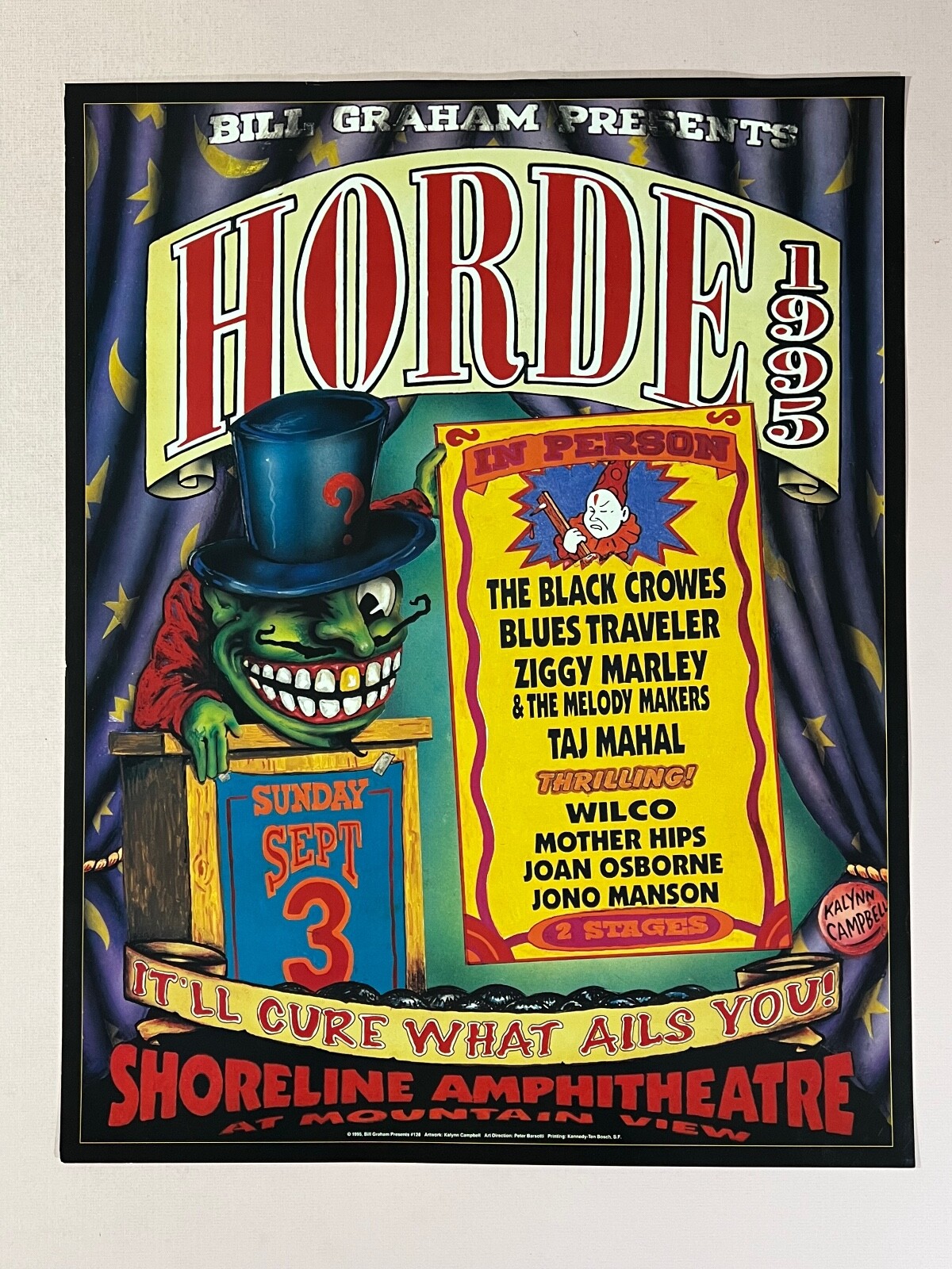 Horde Festival 1995 2-sided poster Black Crowes, Blues Horde Festival 1995 2-sided poster Black Crowes, Blues