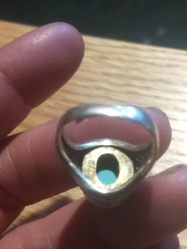 Antique Chinese Canittille Turquoise Cabuchon Adjustable Ring Hallmarked...