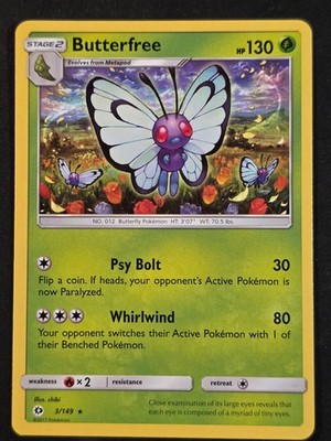Butterfree — in stock: Butterfree 3/149 Sun & Moon Base Set Rare LP Pokemon TCG