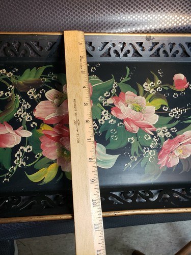 LARGE VINTAGE NASHCO HAND PAINTED FLORAL TOLEWARE SERVING TRAY-22.5