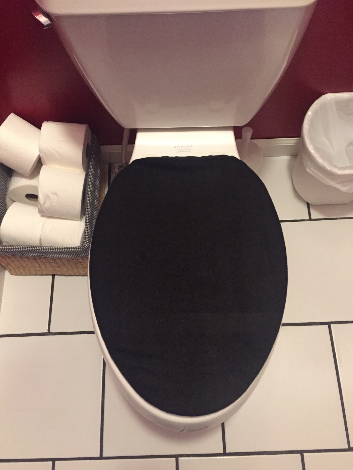 black BATHROOM TERRY CLOTH TOILET SEAT ELONGATED LID COVER MADE IN USA