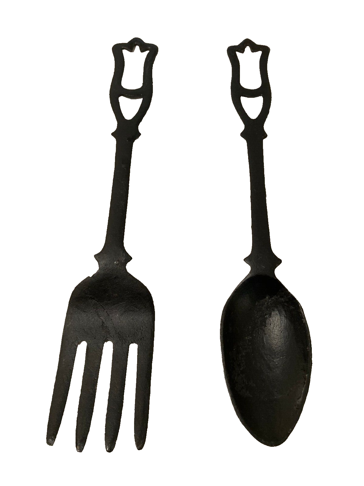 Large Black Iron Metal Spoon Fork Pair Kitchen Wall Hanging De...
