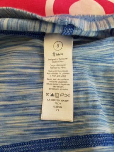 Ivivva Girls Cardigan Shirt Size 8 Wrap Top Thumbholes Blue White Lightweight