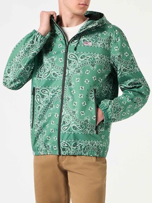 Pre-owned Mc2 Saint Barth Man Hooded Lightweight Windbreaker With Bandanna Print In Green