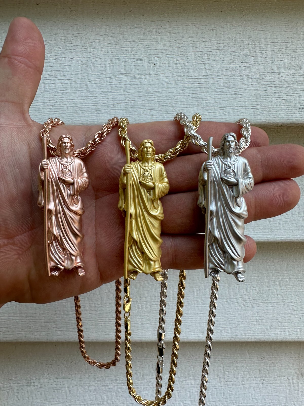 Pre-owned Harlembling Heavy 3d San Judas St Jude Real 925 Silver 14k Yellow Rose Gold Pendant Necklace