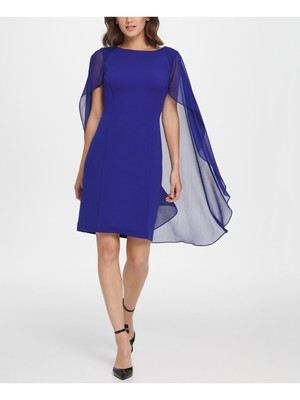 DKNY Womens Blue Flutter Sleeve Jewel Neck Above The Knee Evening Sheath Dress 4