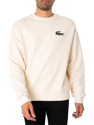 

Lacoste Мужская толстовка свободного кроя из крокодиловой кожи, бежевая, Бежевый