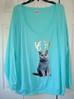 Ladies Plus Kitty Knit top Aruba Blue Size 3X