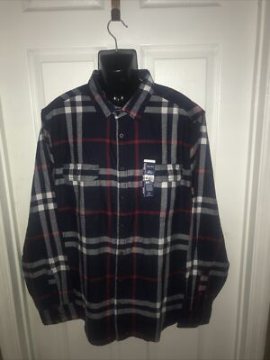 George Men's Long Sleeve Flannel Super Soft Shirt Blue Plaid SIZE 2 XLT (50-52)