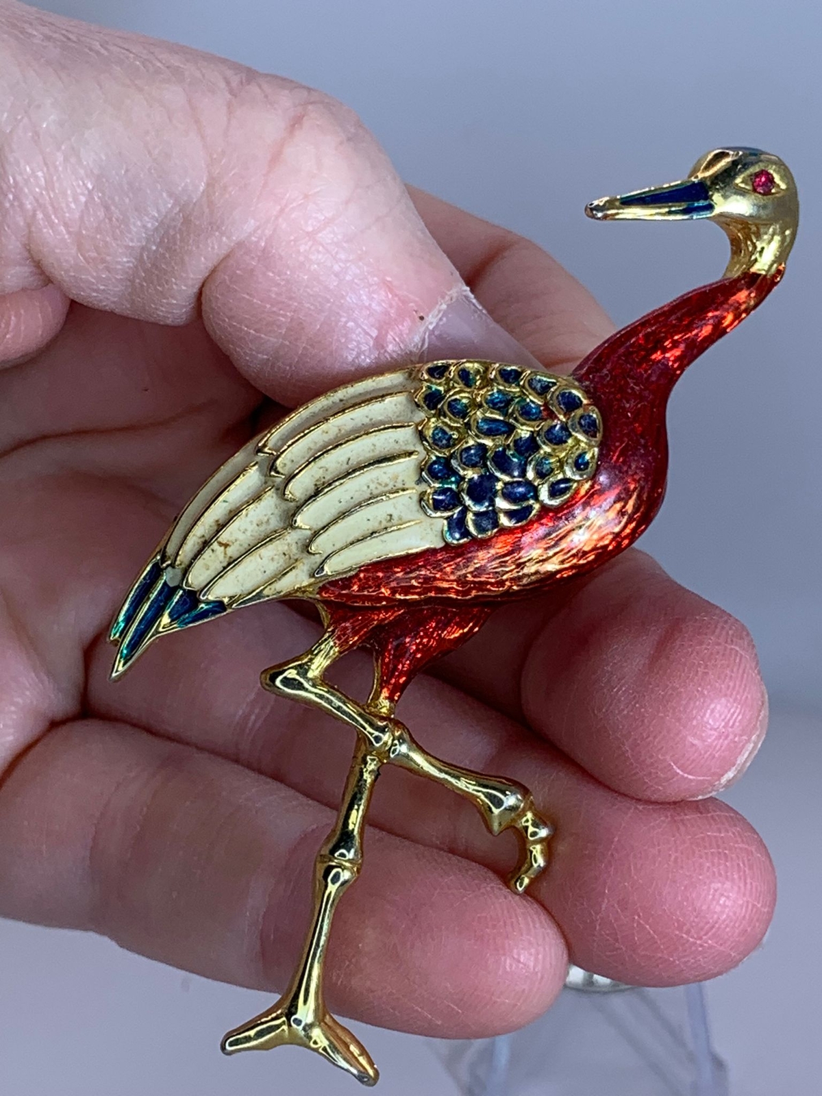 Stork_shop様　確認用 Bird Stork Red White Blue Enamel Vintage Gold Brooch Pin M-3806 | eBay