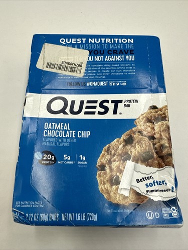 QUEST Oatmeal Chocolate Chip Protein Bars Low Carb Gluten Free, 12 bars 02/09/24