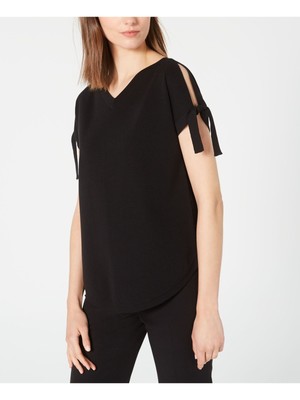 Женский черный топ ANNE KLEIN с V-образным вырезом и коротким рукавом на спине 2XS