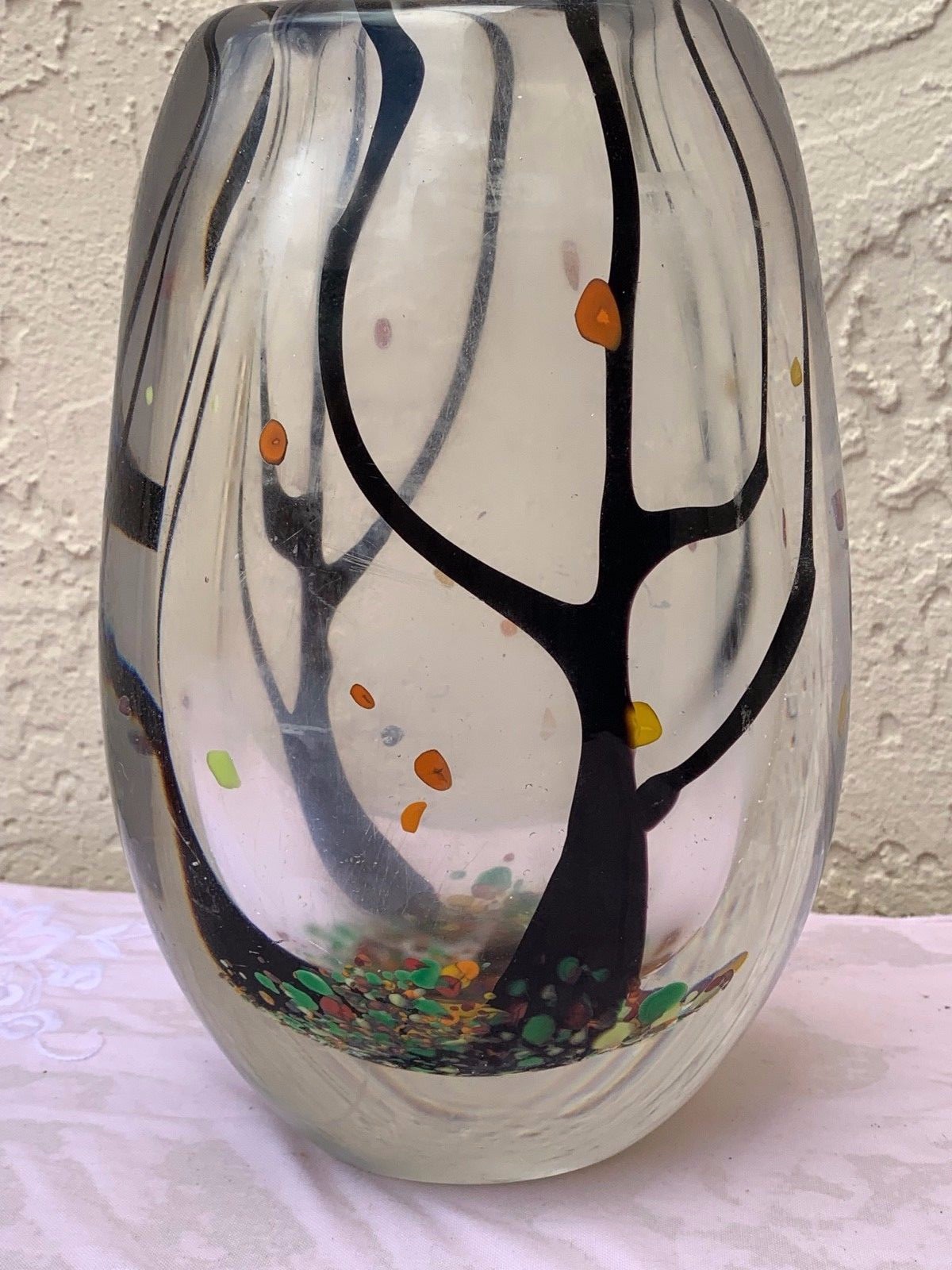 KOSTA BODA VICKE LINDSTRAND LU 1950’s UNIQUE AUTUMN TREE LEAVES GLASS VASE