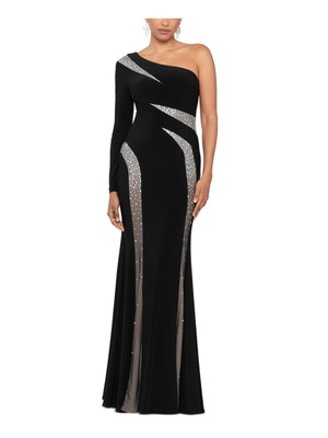 BETSY & ADAM Womens Black Lined Long Sleeve Full-Length Formal Sheath Dress 2