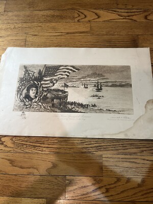 1895 Signed Ernest C. Rost  Etching The Star Spangled Banner Francis Scott Key