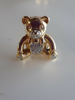 Smaller Gold Tone Rhinestone Teddy Bear Tac Label Pin Brooch 