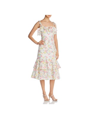 

YUMI KIM Женское платье миди с оборками на тонких бретелях и квадратным вырезом для вечеринок + расклешенное платье, Бежевый