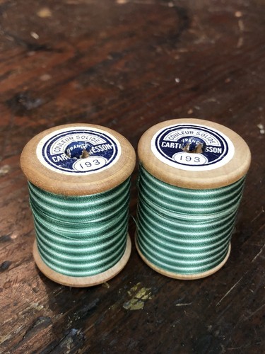 2 Rare Antique French Cartier Bresson Thread Spools Alternating Variegated Color