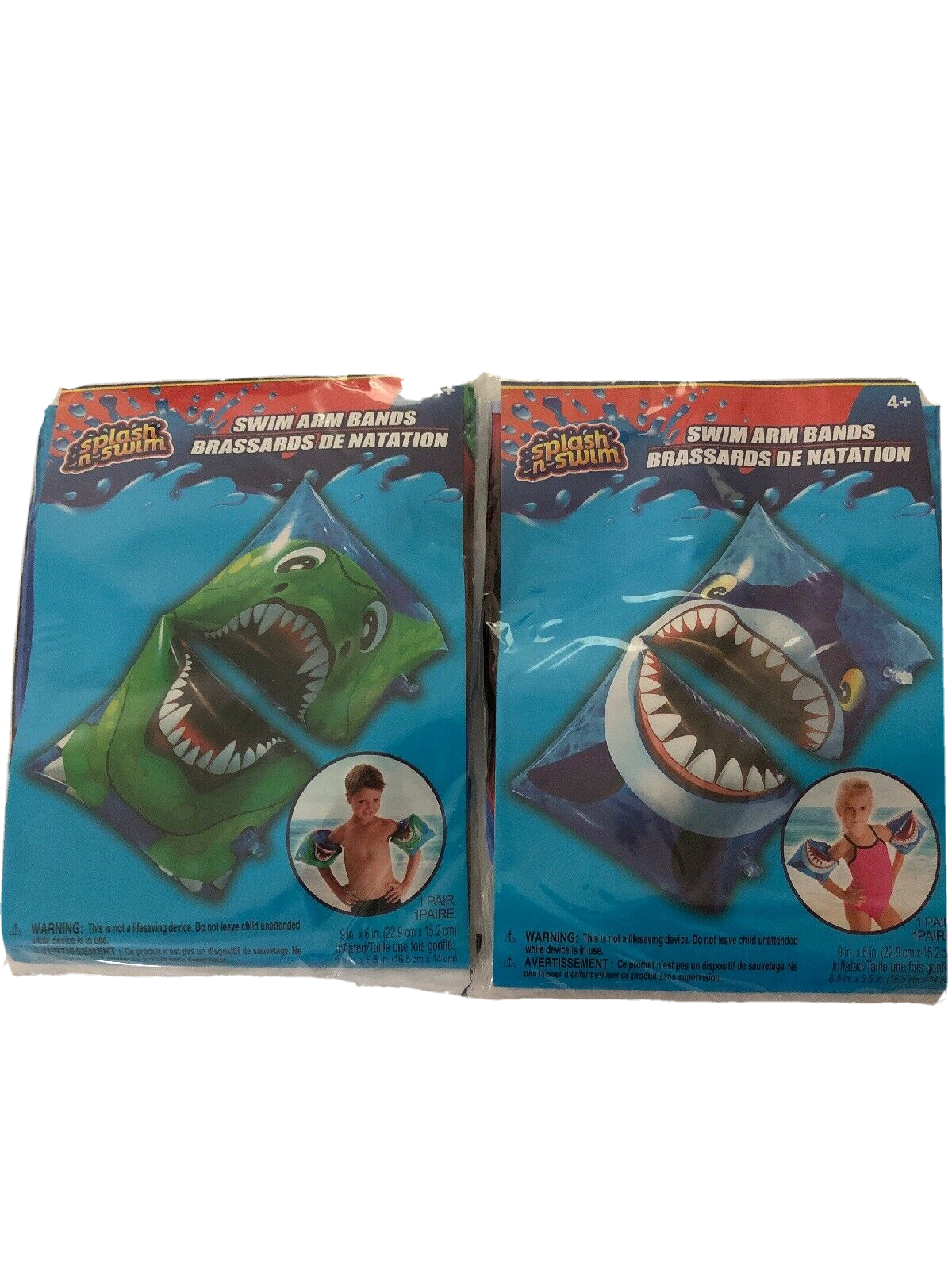 Swim Arm Bands Printed Inflatable Shark 2 Pack One Blue & Green