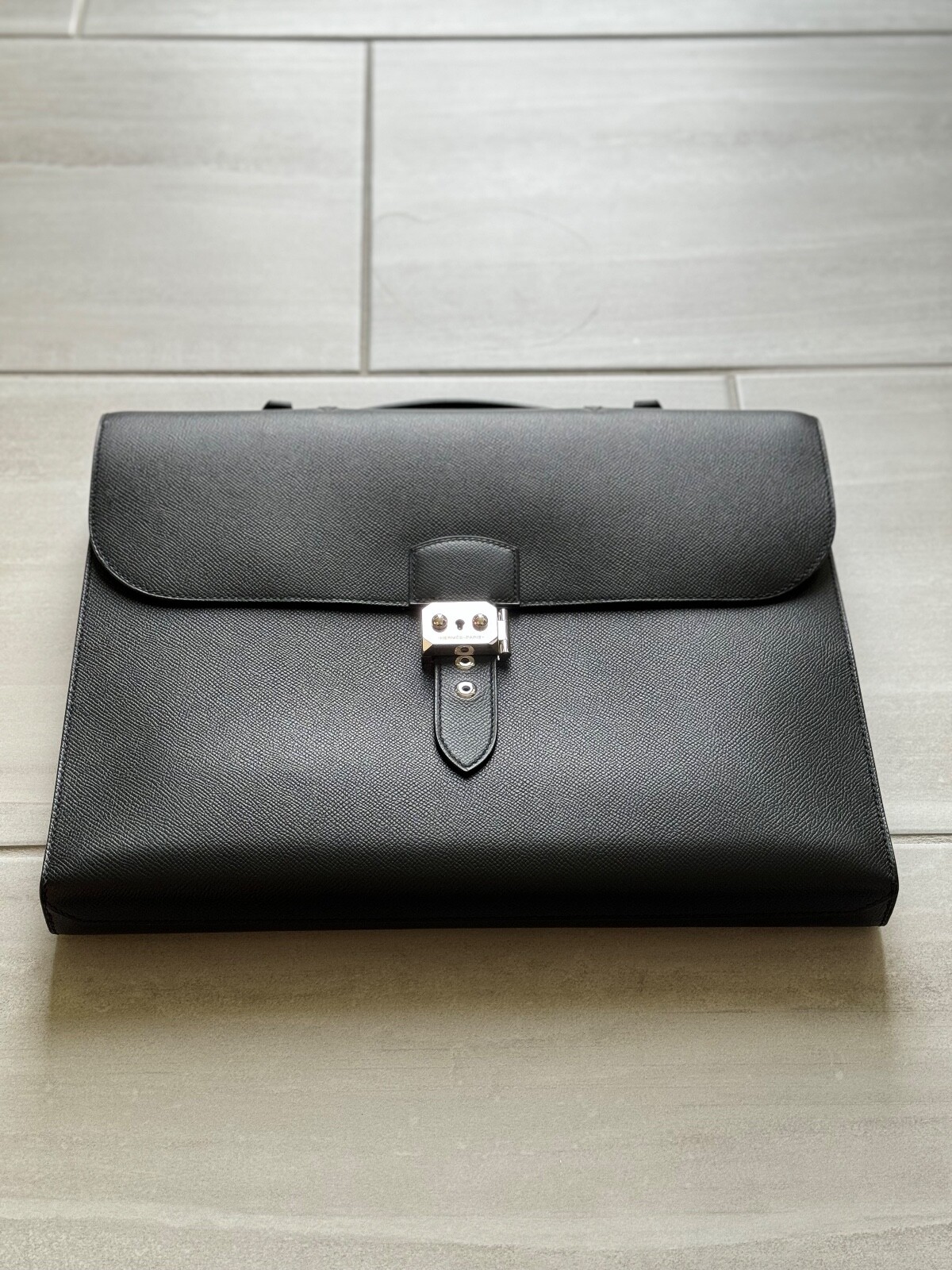 HERMES BLACK SAC A DEPECHES LIGHT 1-37 LEATHER EPSOM BRIEFCASE NEW