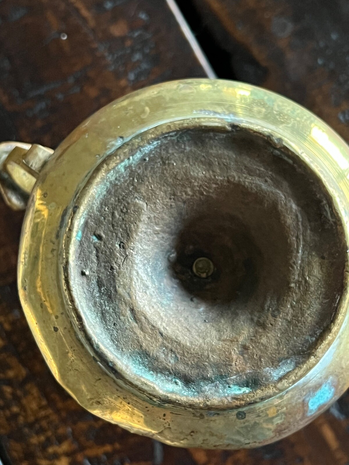 Vintage Brass Chamber Candle Stick Holder w/ Finger Loop With Large Drip Tray