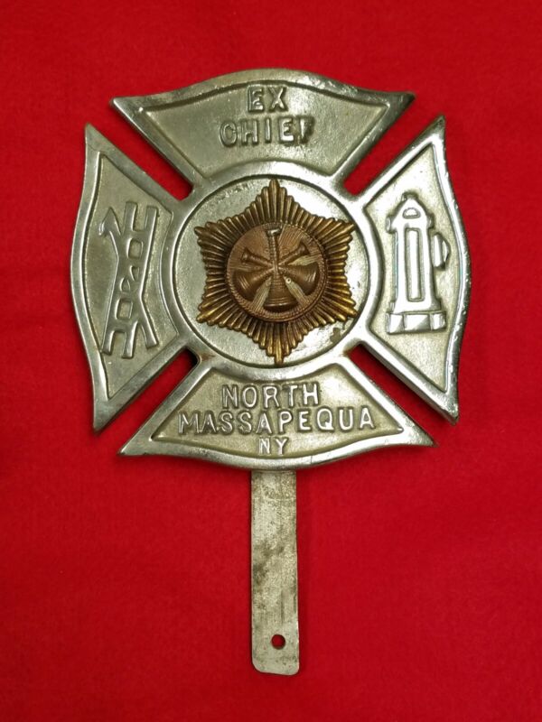 Fire Department Ex Chief North Massapequa, NY Heavy Bronze Car Shield Plaque