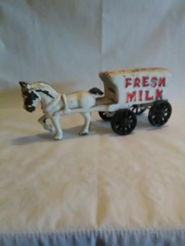 Vintage Cast Iron Fresh Milk Horse & Buggy