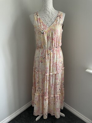 VERO MODA LADIES V-NECK ECRU FLORAL PRINT TIERED MAXI DRESS UK SIZE MEDIUM BNWT