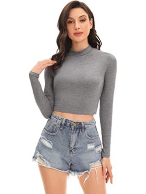 Женский серый стрейч-топ KINGSTON GREY с длинным рукавом и имитацией шеи XXL