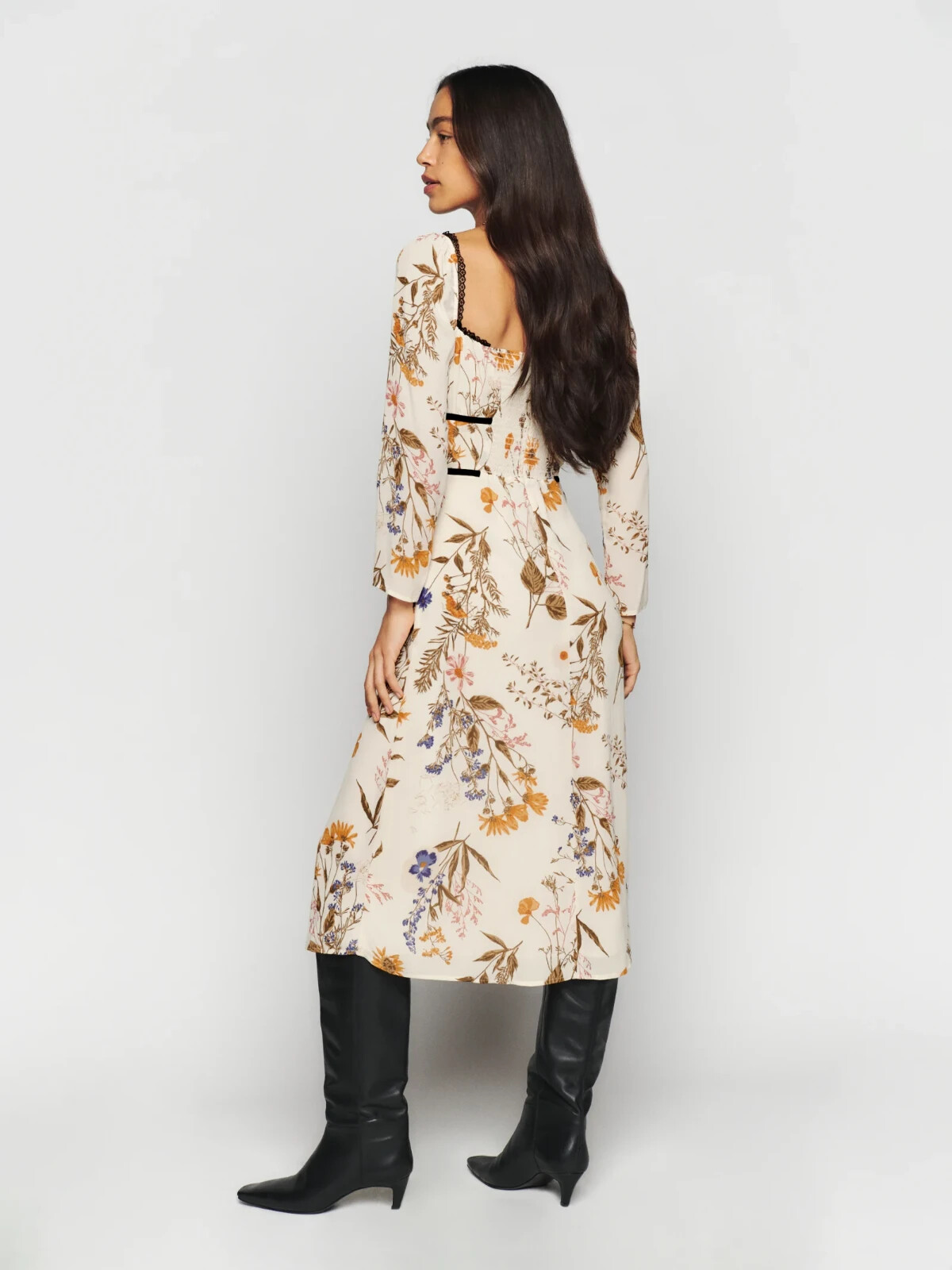 Pre-owned Reformation Pennie Floral Long Sleeve Midi Dress, Size 2, Frolic