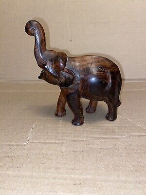 Vintage Hand Carved Decorative Hardwood Elephant Stained Figure 7  Long 6  Tall