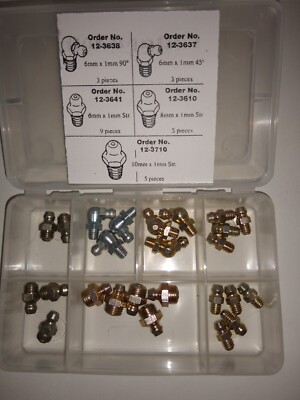 25 PCS. Metric 6mm, 8mm, 9mm Grease Zerk Nipple Fitting  Assortment Str.- 45-90