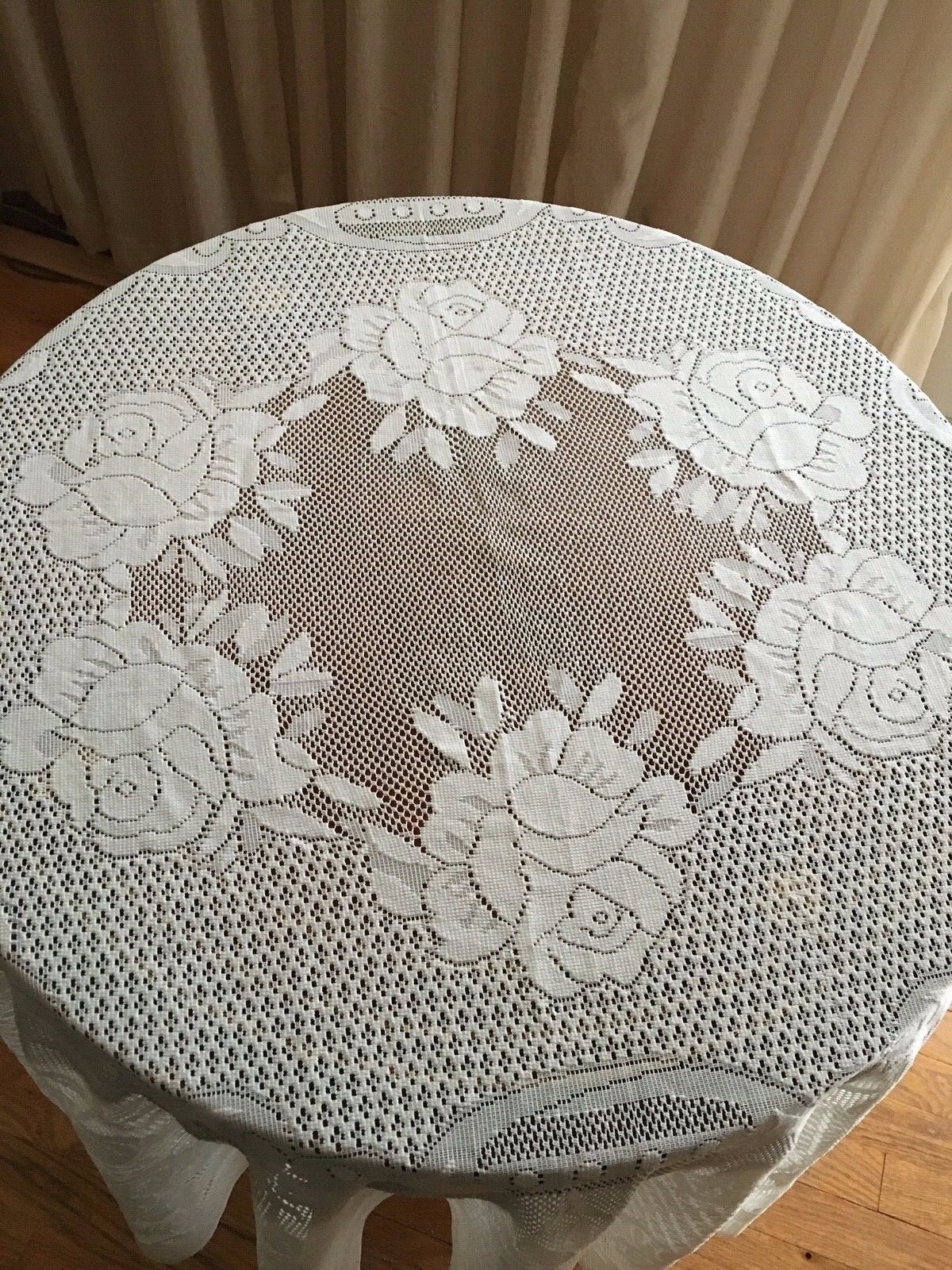 EARLY SPRING SALE! Round Rose Floral Ecru Lace Tablecloth 80