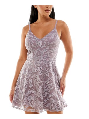 БЕЗМОЛВНОЕ женское фиолетовое мерцающее короткое платье на бретельках-спагетти 9