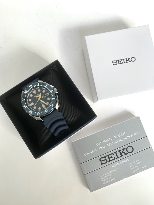 Pre-owned Seiko 5 Sports Srp605k2 Automatic Blue Bezel Rubber Strap Watch For Men
