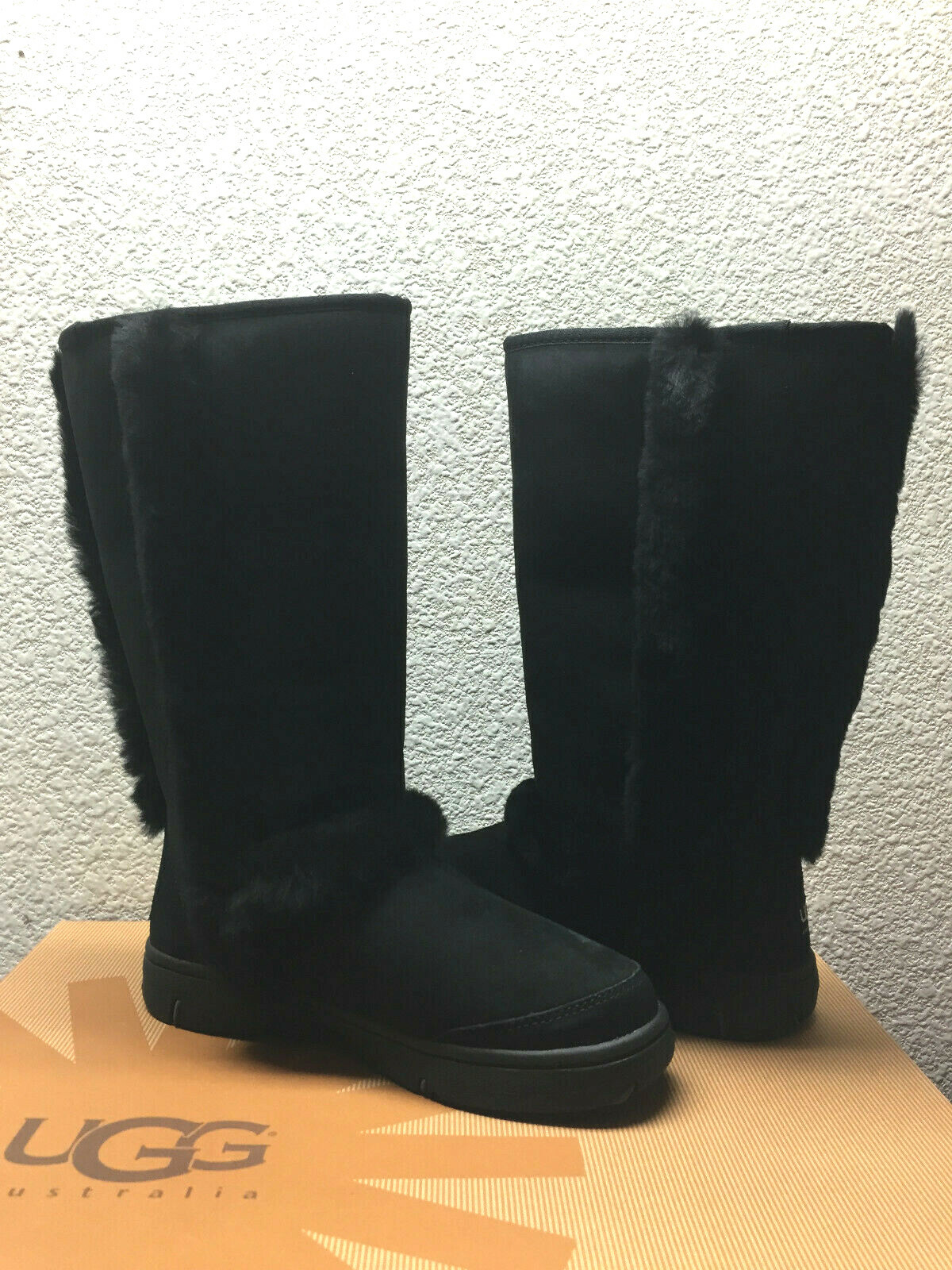 Pre-owned Ugg Sunburst Ultra Tall Black Shearling Leather Boot Us 10 / Eu 41 / Uk 8