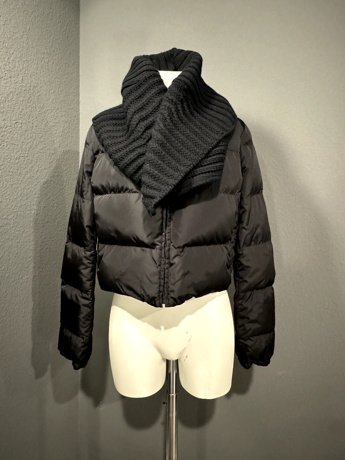 PRADA Black Crop Puffer Jacket Size 46