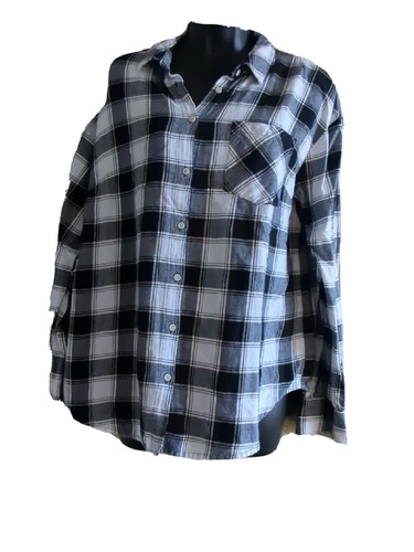 Sale A New Day Extra Large Flannel Shirt Black And White Plaid With Gold Threads