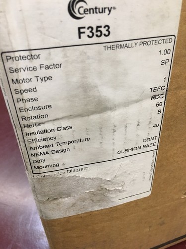 -CENTURY F353 3/4 HP, SPLIT PHASE, 1725 RPM RESILIENT MOTOR - NEW