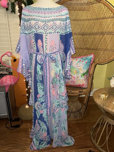 Pre-owned Lilly Pulitzer Monnae Midi Caftan Moroccan Mint ? Size Xxs/xs, S/m, L/xl In Multicolor